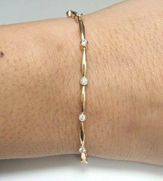 18ct Rose Gold Round Natural Diamond Bamboo Bracelet 0.50ct 7 Inches  Diamond Bracelet