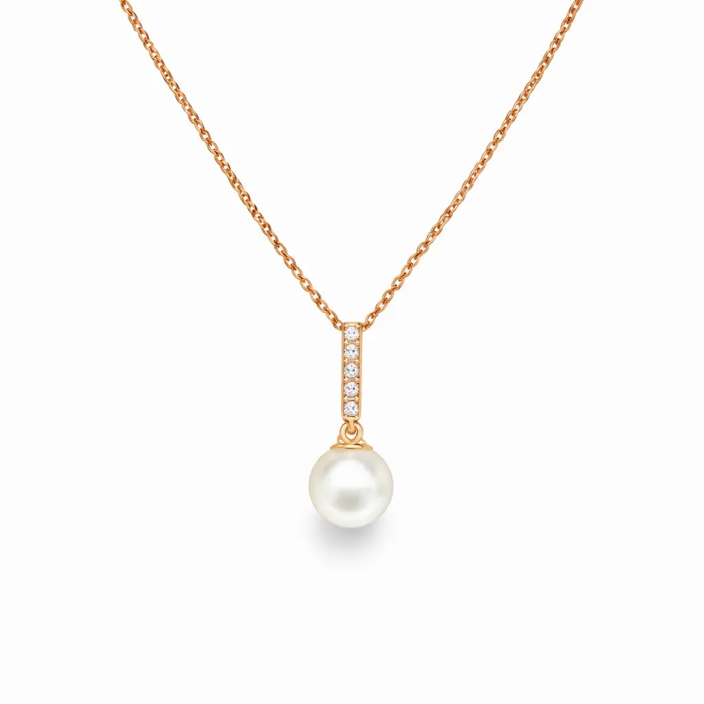 18ct Rose Gold South Sea Pearl & Diamonds Pendant Necklace 0.08cts  Gold Necklace