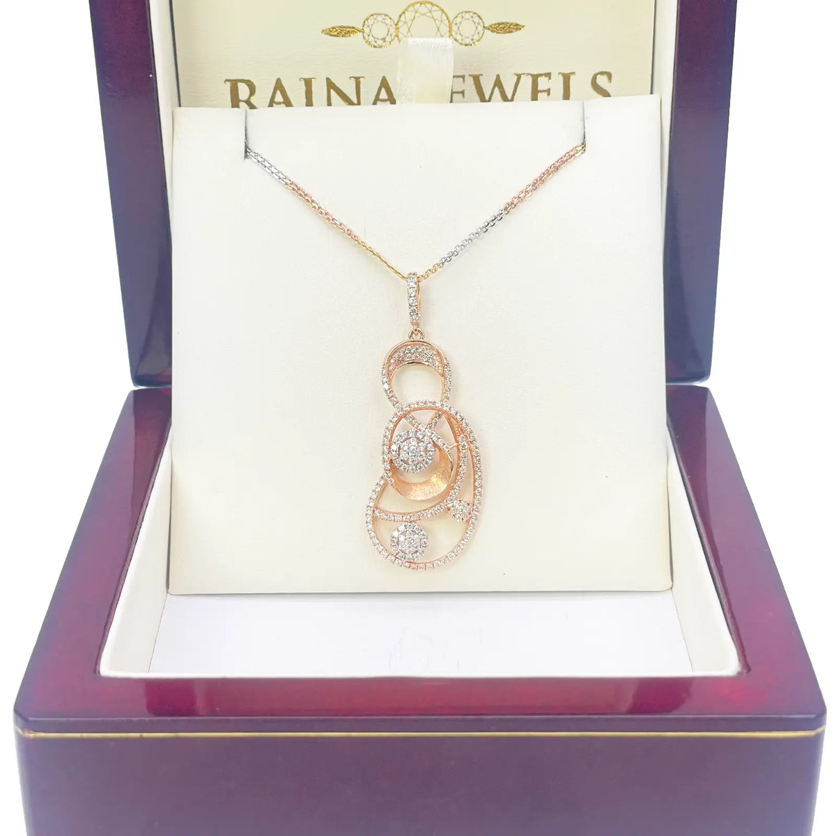 18ct Rose Gold Tri-Colour Chain & A Beautiful Unique Swirl Cubic Zirconia Pendant 19.5Inches 