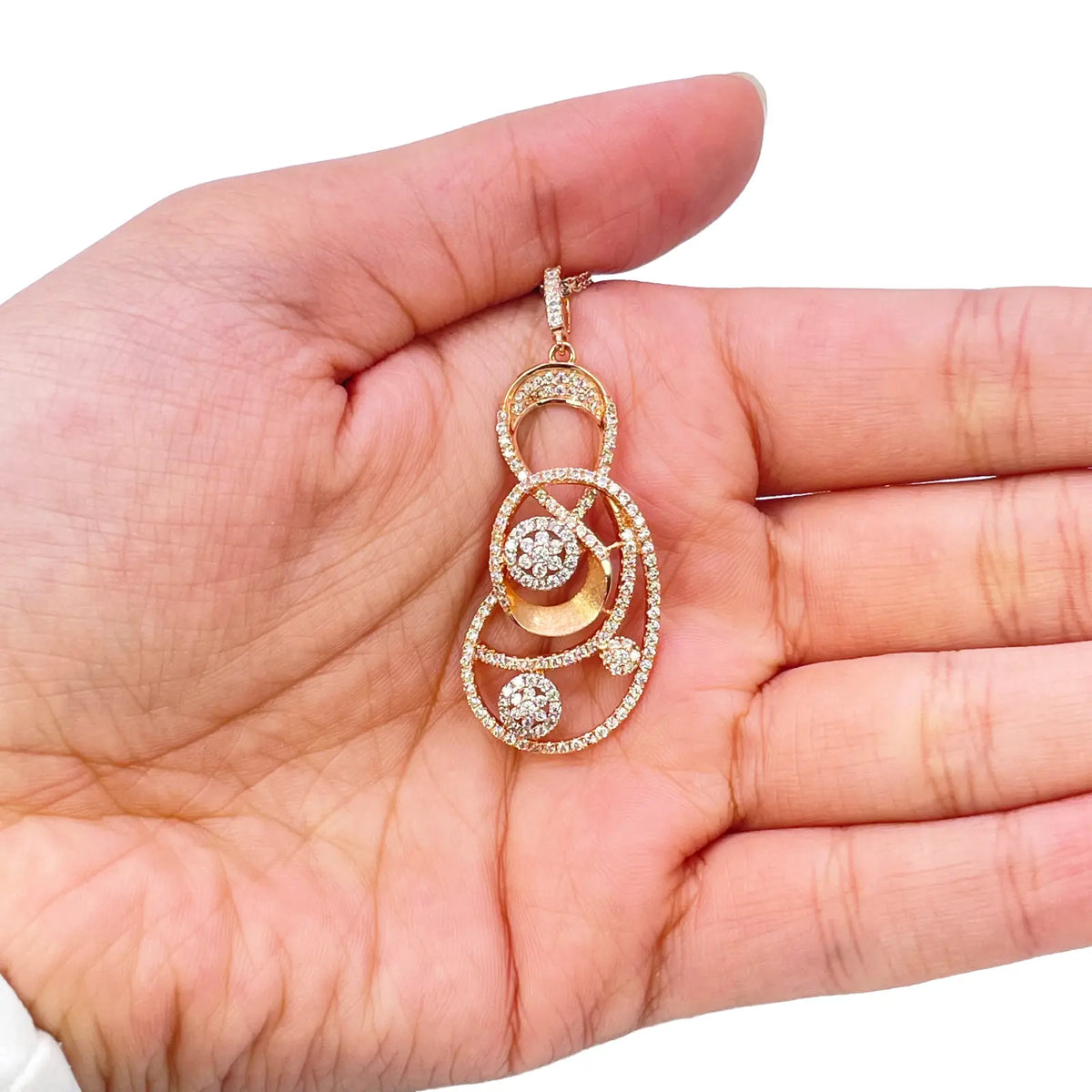 18ct Rose Gold Tri-Colour Chain & A Beautiful Unique Swirl Cubic Zirconia Pendant 19.5Inches 