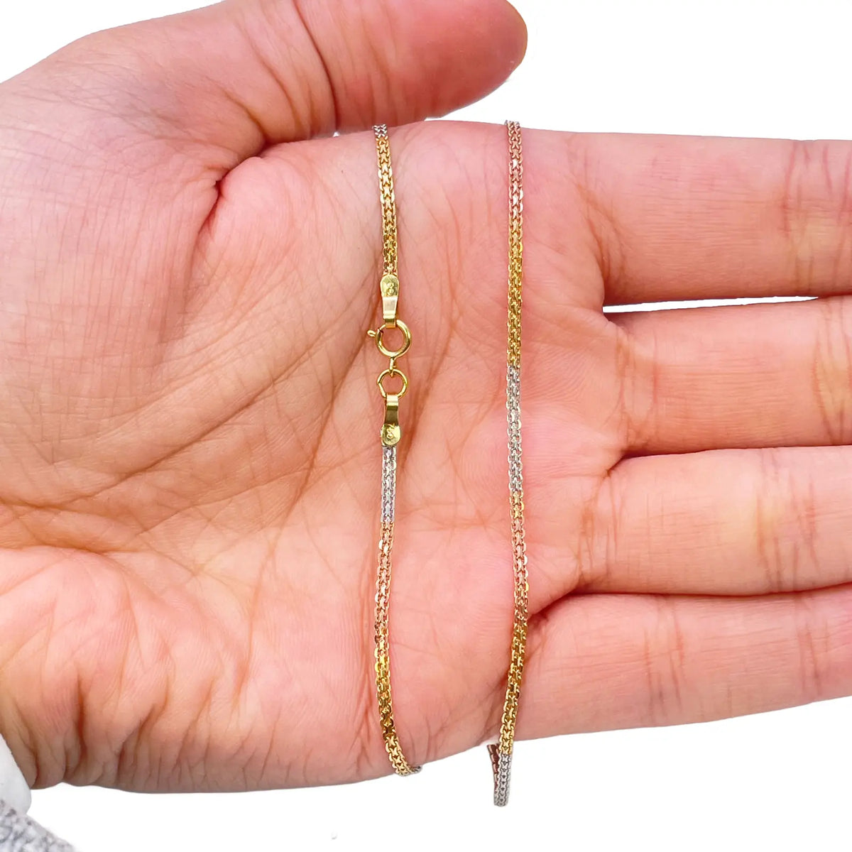 18ct Rose Gold Tri-Colour Chain & A Beautiful Unique Swirl Cubic Zirconia Pendant 19.5Inches 