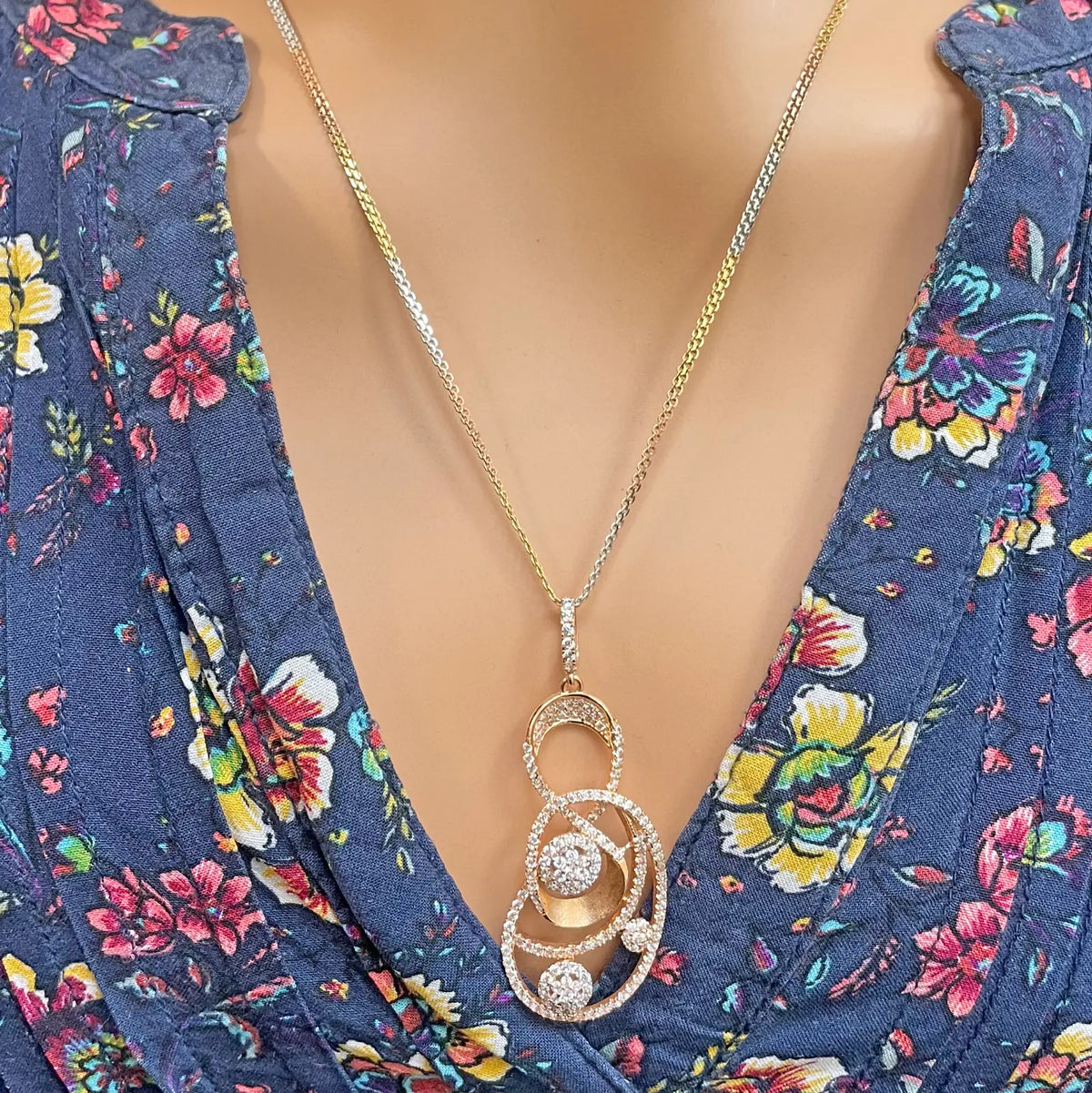 18ct Rose Gold Tri-Colour Chain & A Beautiful Unique Swirl Cubic Zirconia Pendant 19.5Inches 