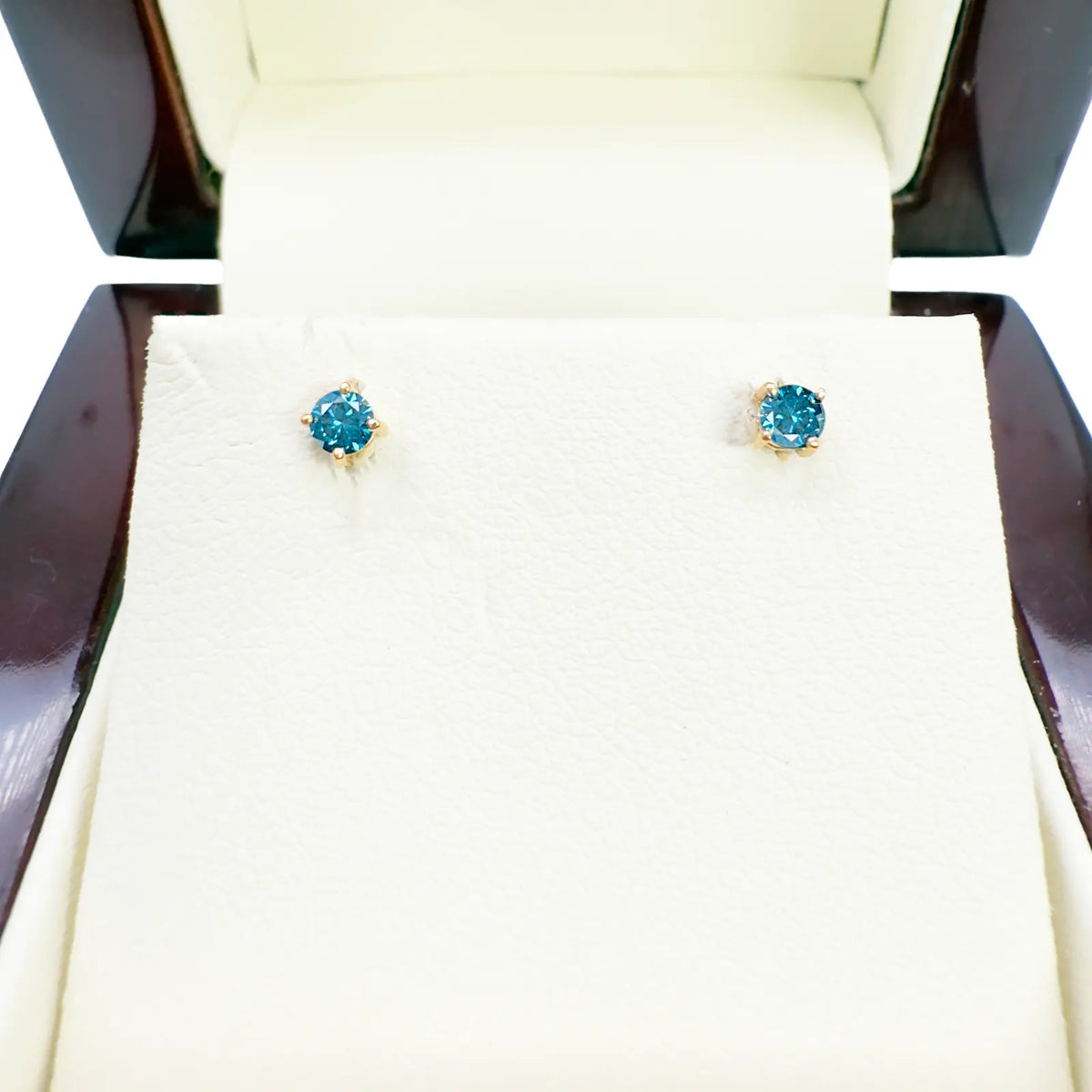 18ct Rose Gold & Natural Round 4-Claw Blue Diamond Children's Earrings 0.15ct 