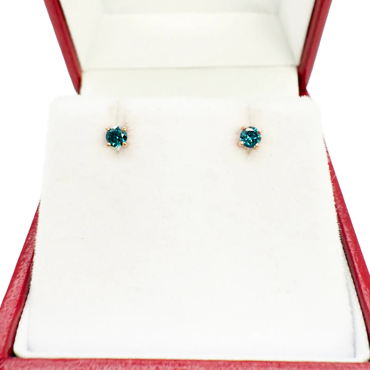 18ct Rose Gold & Natural Round 4-Claw Blue Diamond Children's Earrings 0.15ct 