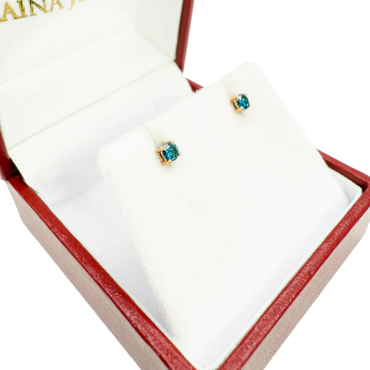 18ct Rose Gold & Natural Round 4-Claw Blue Diamond Children's Earrings 0.15ct 
