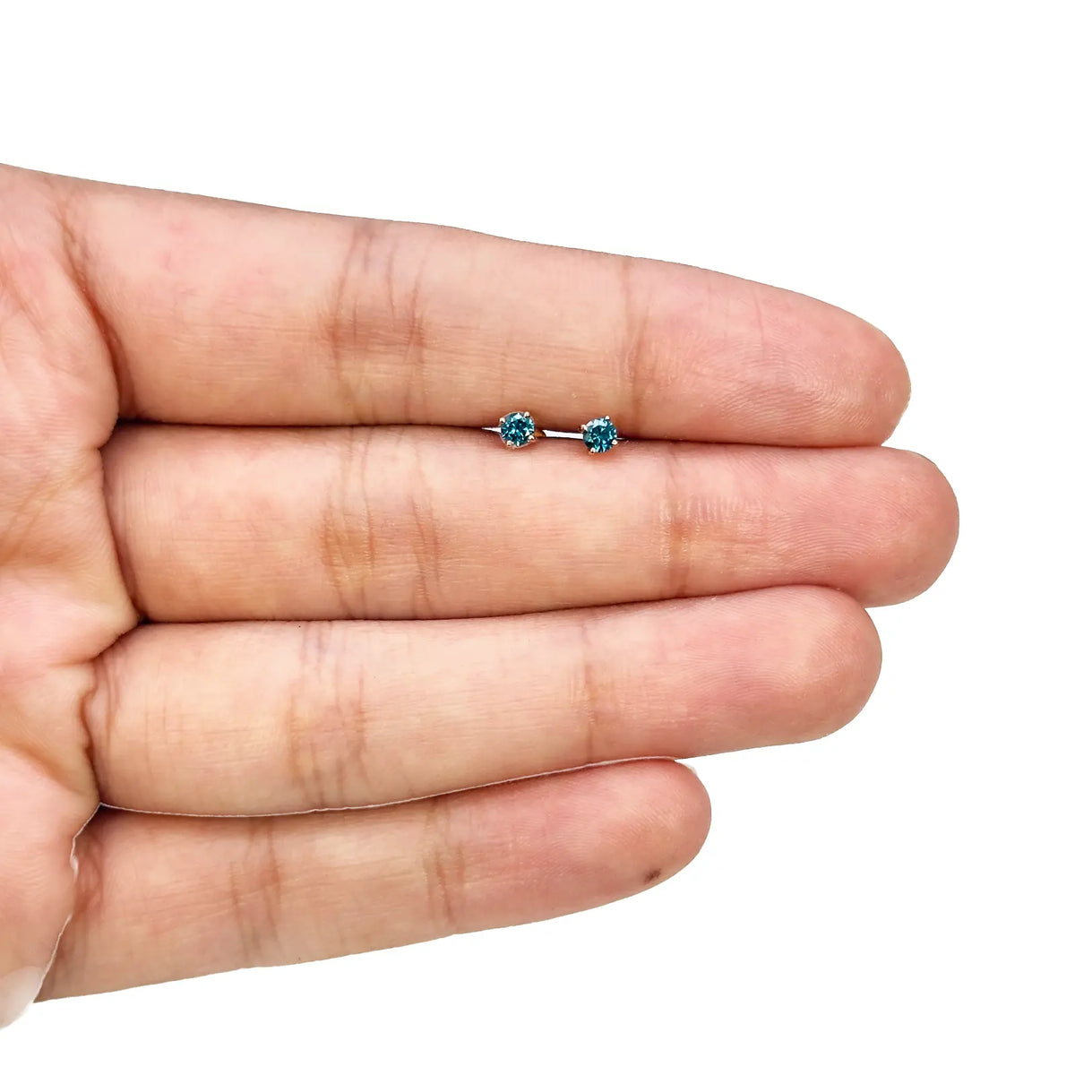 18ct Rose Gold & Natural Round 4-Claw Blue Diamond Children's Earrings 0.15ct 