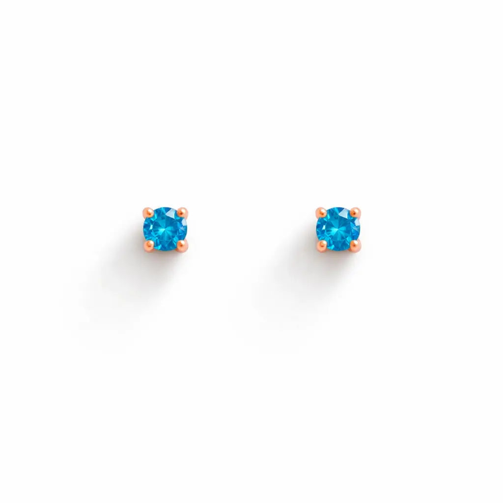 18ct Rose Gold & Natural Round 4-Claw Blue Diamond Children's Earrings 0.15ct  Children's diamond earring