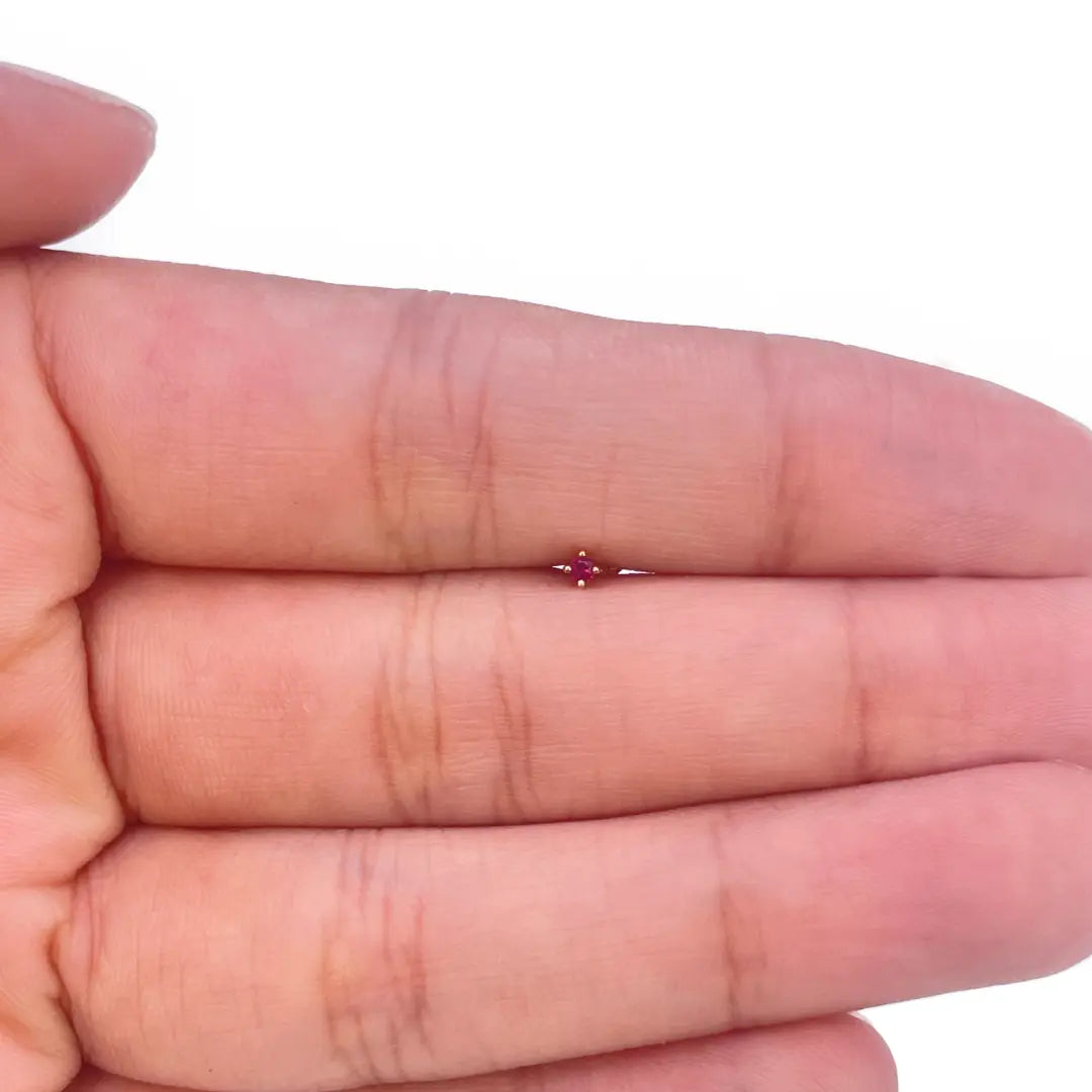 18ct Rose Gold & Natural Ruby Nose Stud Pin 0.02 Carats 4-Claw 1.8 mm 