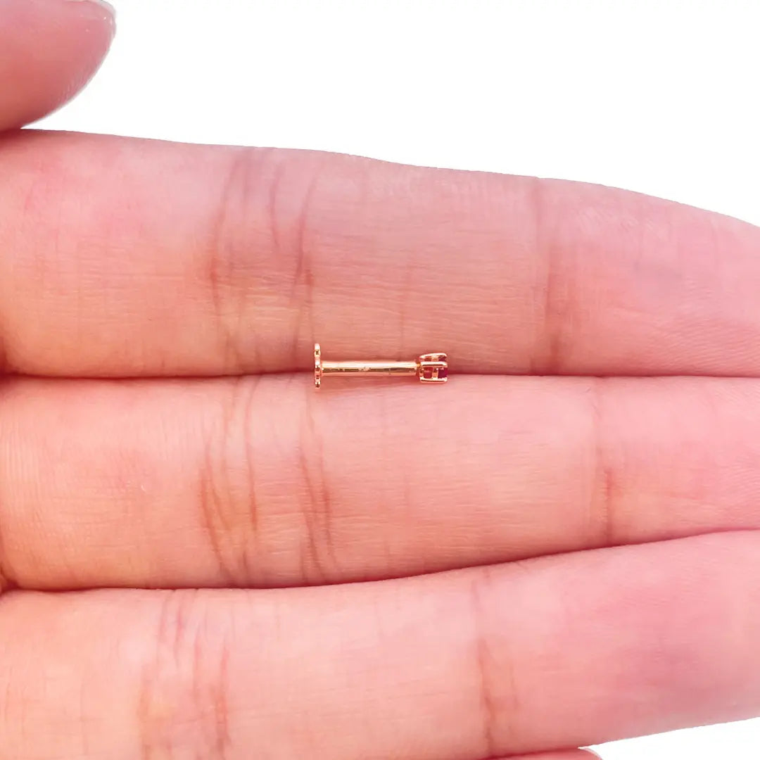 18ct Rose Gold & Natural Ruby Nose Stud Pin 0.02 Carats 4-Claw 1.8 mm 