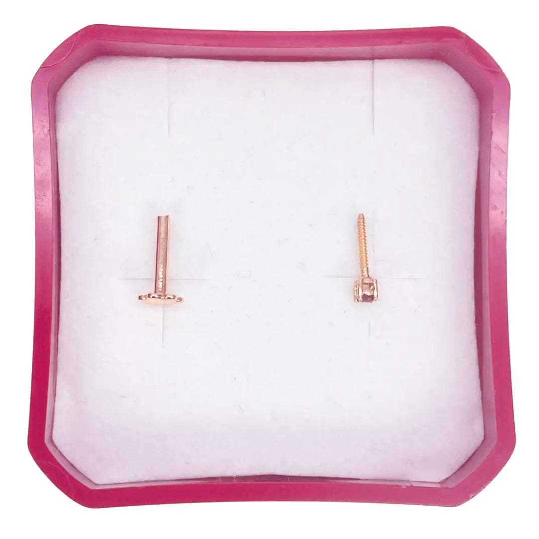 18ct Rose Gold & Natural Ruby Nose Stud Pin 0.02 Carats 4-Claw 1.8 mm 