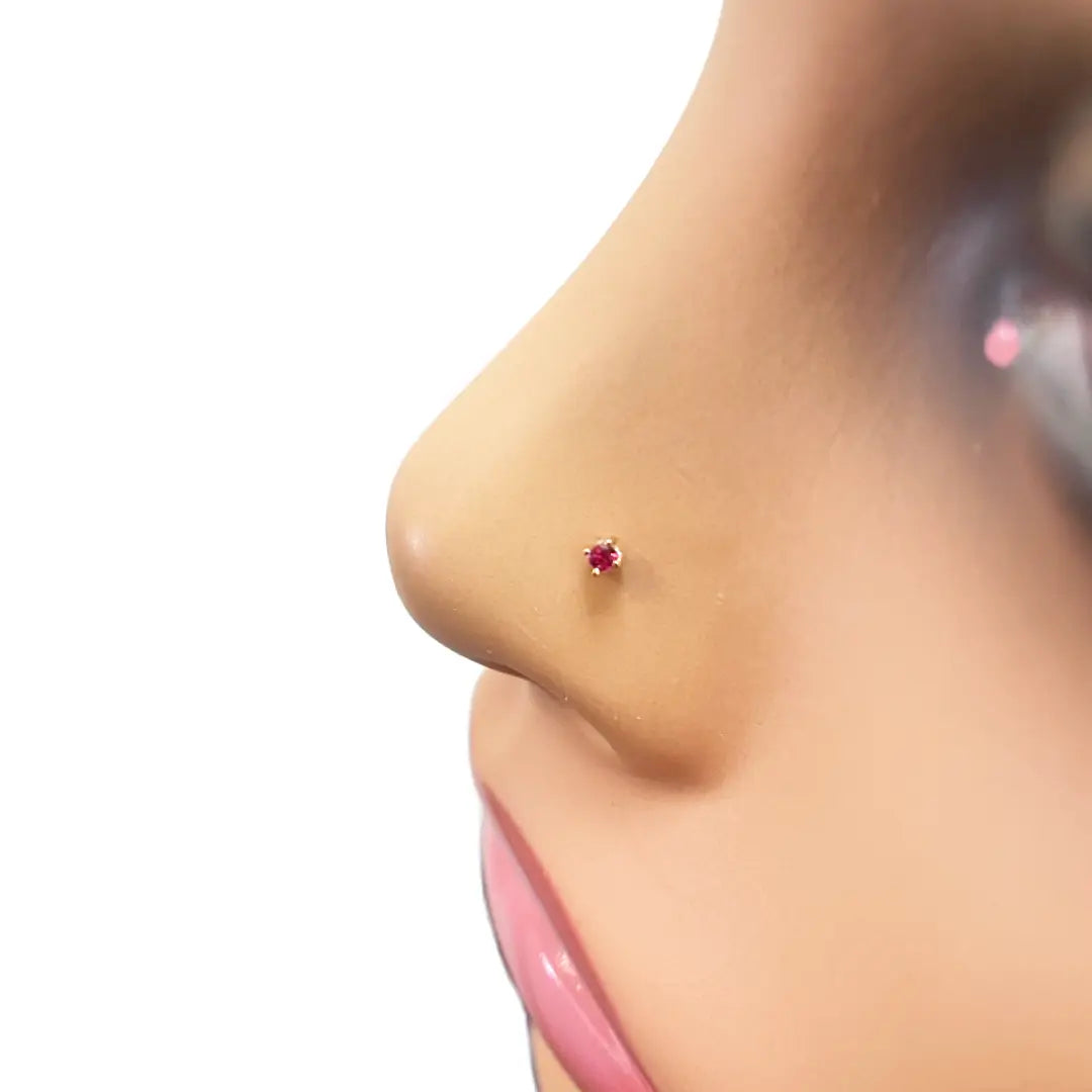 18ct Rose Gold & Natural Ruby Nose Stud Pin 0.02 Carats 4-Claw 1.8 mm 
