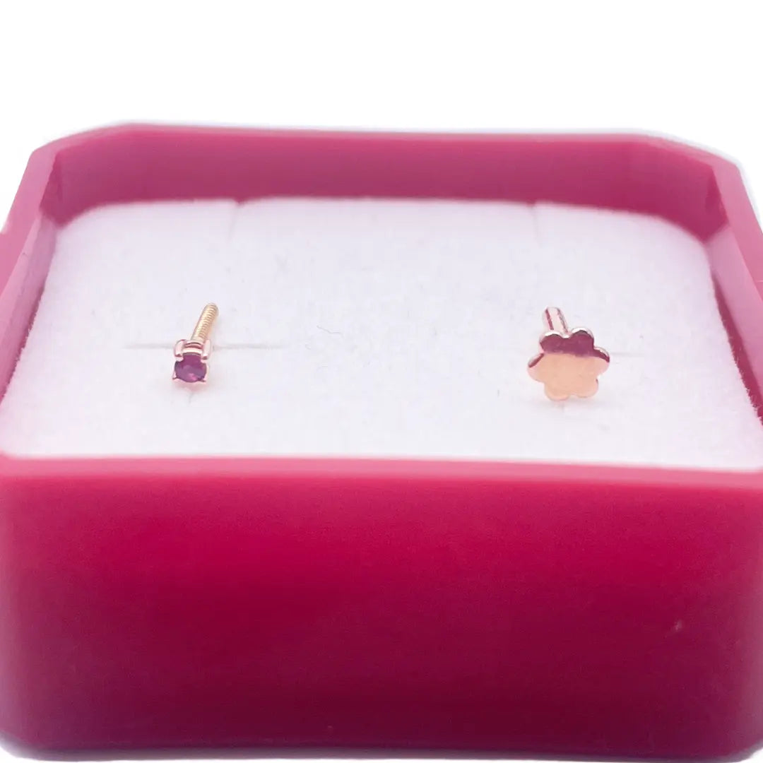 18ct Rose Gold & Natural Ruby Nose Stud Pin 0.02 Carats 4-Claw 1.8 mm 