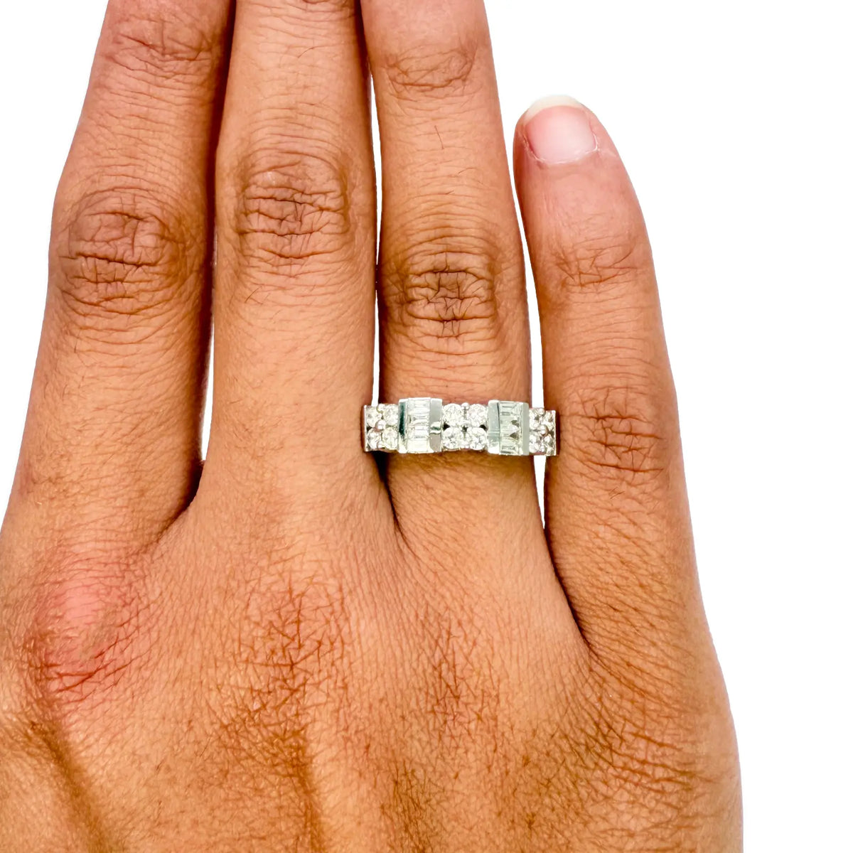 18ct Round & Baguette Natural Diamond Half Eternity Band 0.60ct  Diamond Ring