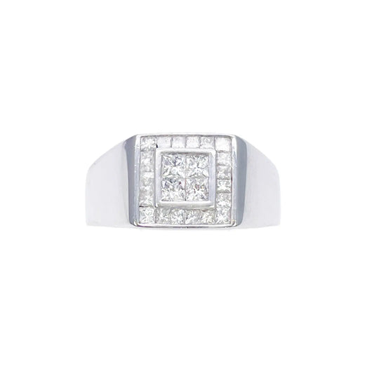 18ct White Gold 1.00ct Natural Diamond Princess Cut Invisible Gents Signet Ring  Diamond Ring