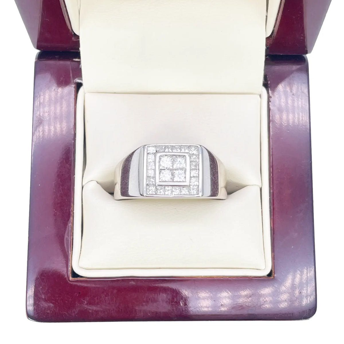18ct White Gold 1.00ct Natural Diamond Princess Cut Invisible Gents Signet Ring  Diamond Ring