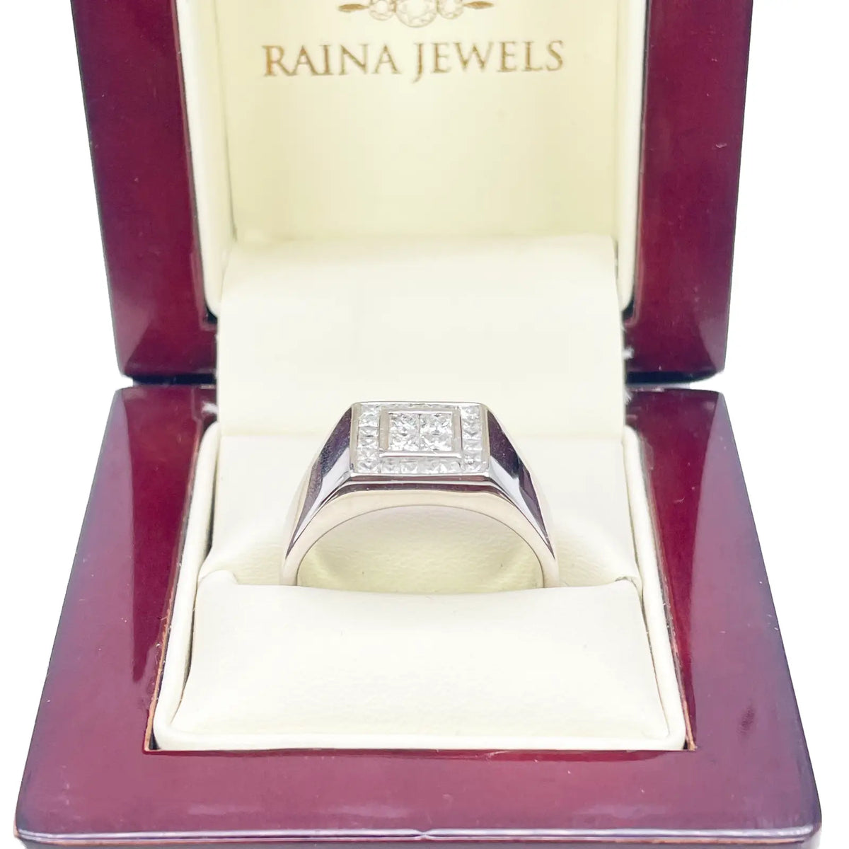 18ct White Gold 1.00ct Natural Diamond Princess Cut Invisible Gents Signet Ring  Diamond Ring