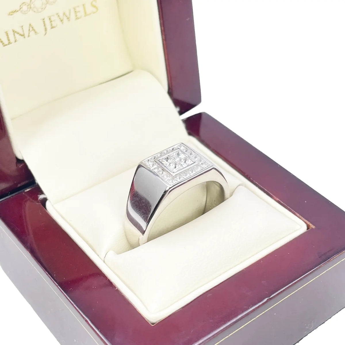 18ct White Gold 1.00ct Natural Diamond Princess Cut Invisible Gents Signet Ring  Diamond Ring