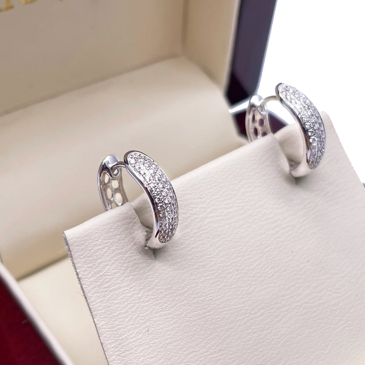 18ct White Gold 3 Row Diamond Pair Of Hoop Huggies Earrings 0.29ct 