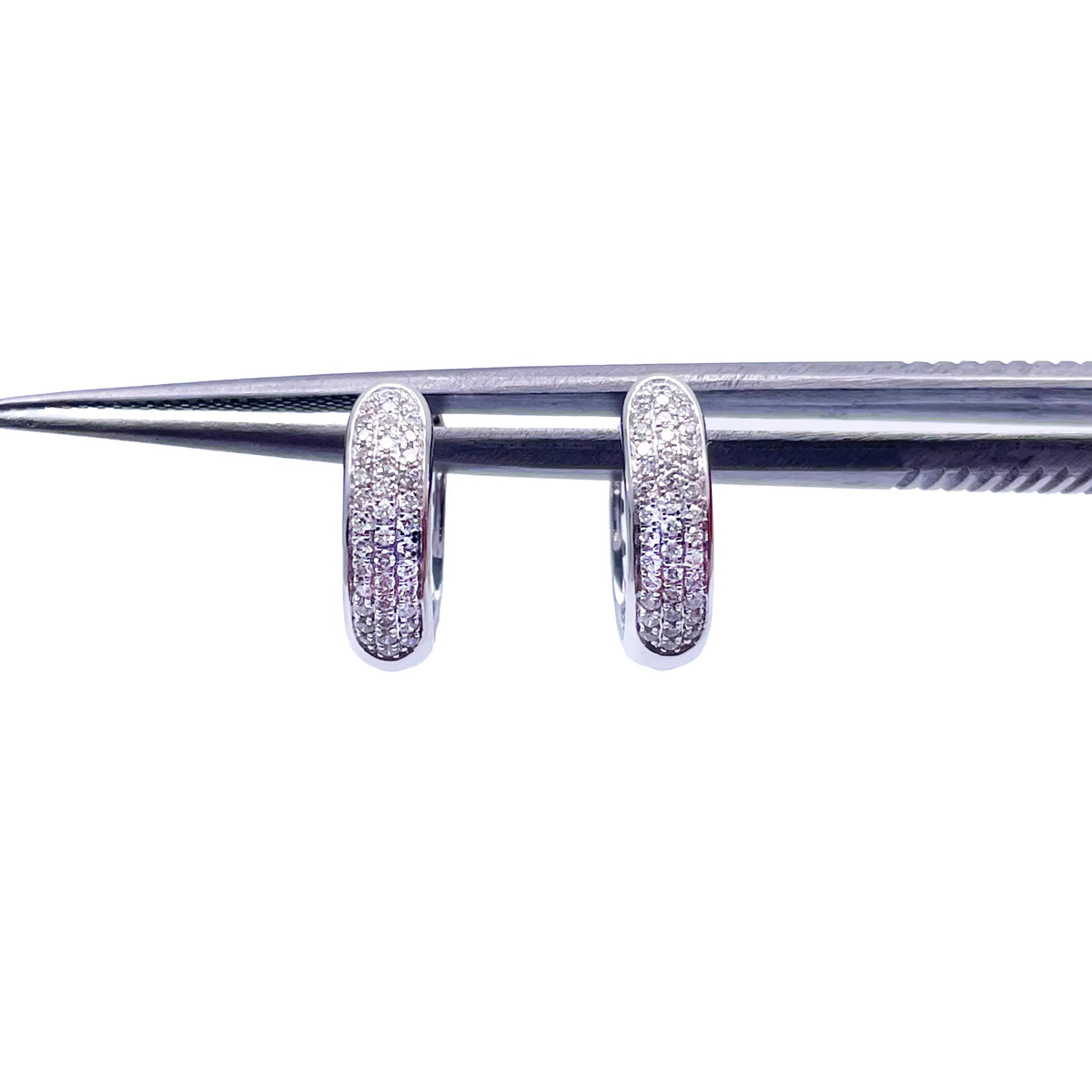 18ct White Gold 3 Row Diamond Pair Of Hoop Huggies Earrings 0.29ct 