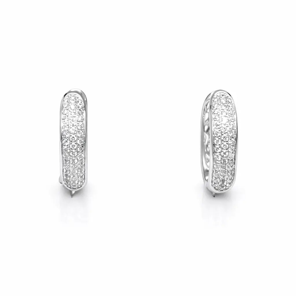 18ct White Gold 3 Row Diamond Pair Of Hoop Huggies Earrings 0.29ct  Diamond earring