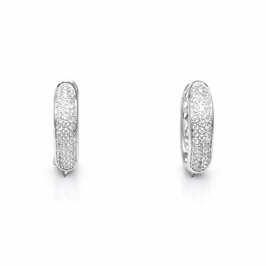 18ct White Gold 3 Row Diamond Pair Of Hoop Huggies Earrings 0.29ct  Diamond earring