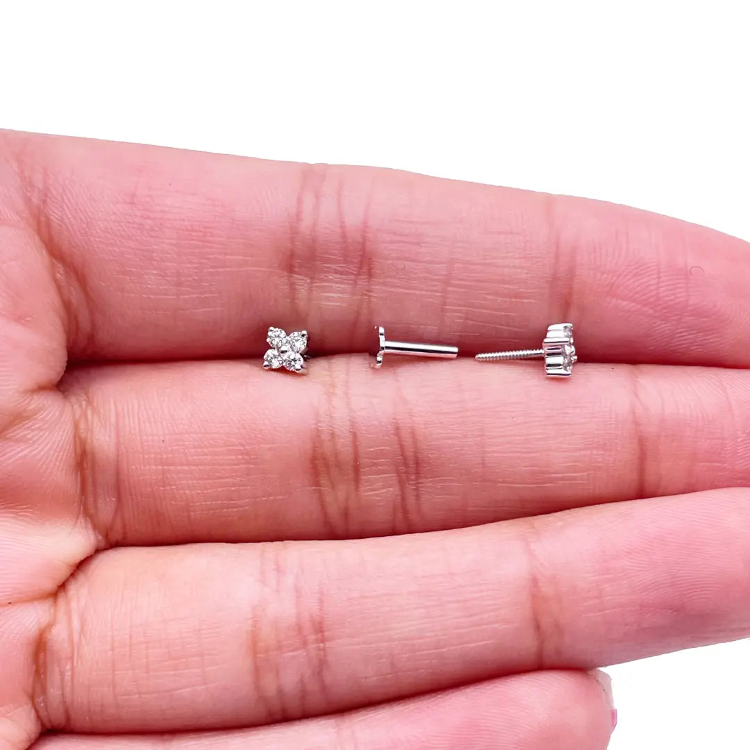 18ct White Gold 4-Claw Natural Diamond Children's Flower Stud Earrings 0.14ct 