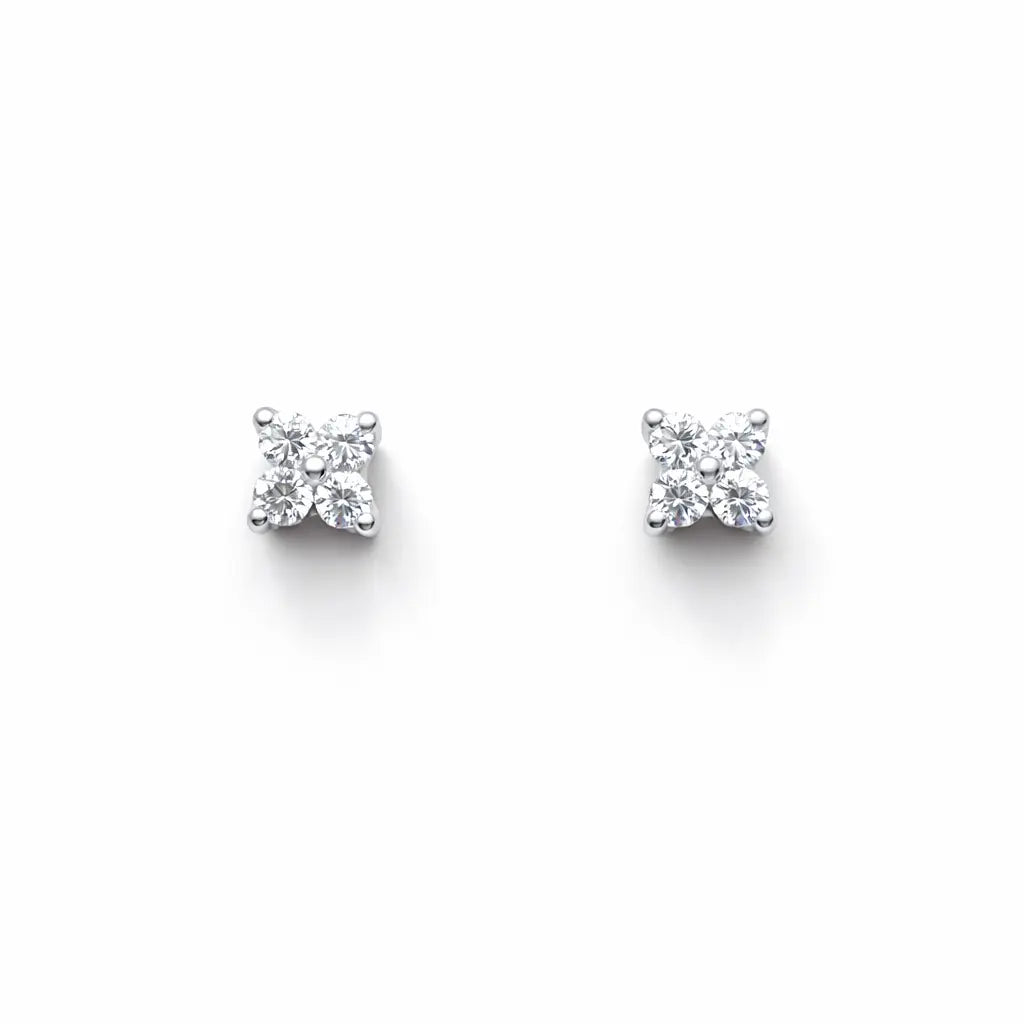 18ct White Gold 4-Claw Natural Diamond Children's Flower Stud Earrings 0.14ct  Children's diamond earring
