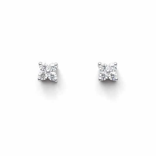 18ct White Gold 4-Claw Natural Diamond Children's Flower Stud Earrings 0.14ct  Children's diamond earring