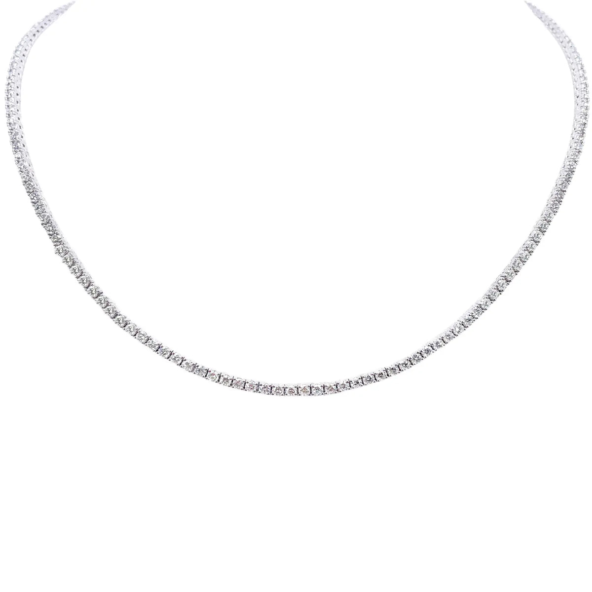 18ct White Gold 4-Claw Natural Diamond Tennis Necklace 6.00ct 17.5 Inches 