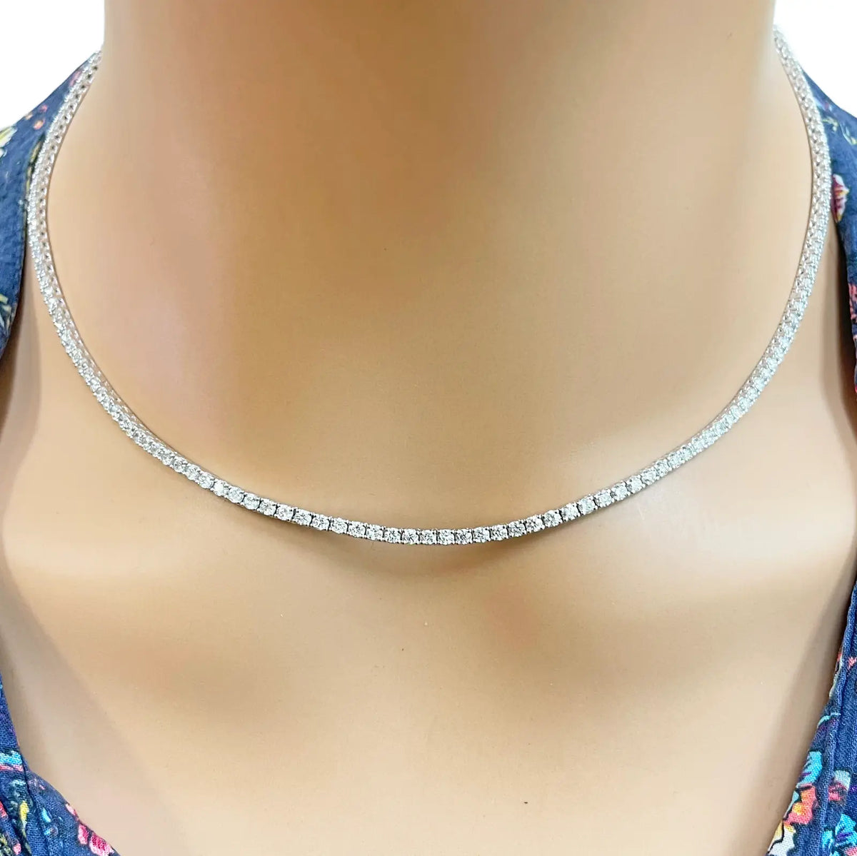 18ct White Gold 4-Claw Natural Diamond Tennis Necklace 6.00ct 17.5 Inches 