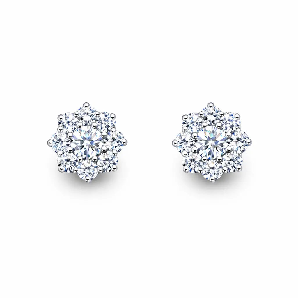 18ct White Gold 7 Stone Daisy Cluster Diamond Stud Earrings IGI Certified 1.24ct  Diamond earring
