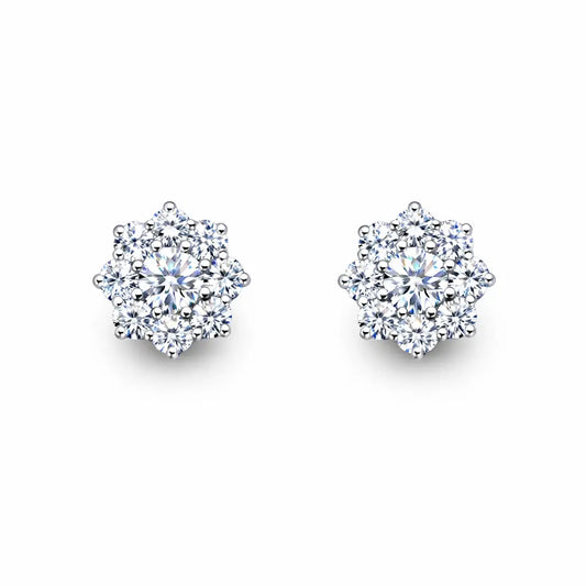 18ct White Gold 7 Stone Daisy Cluster Diamond Stud Earrings IGI Certified 1.24ct  Diamond earring