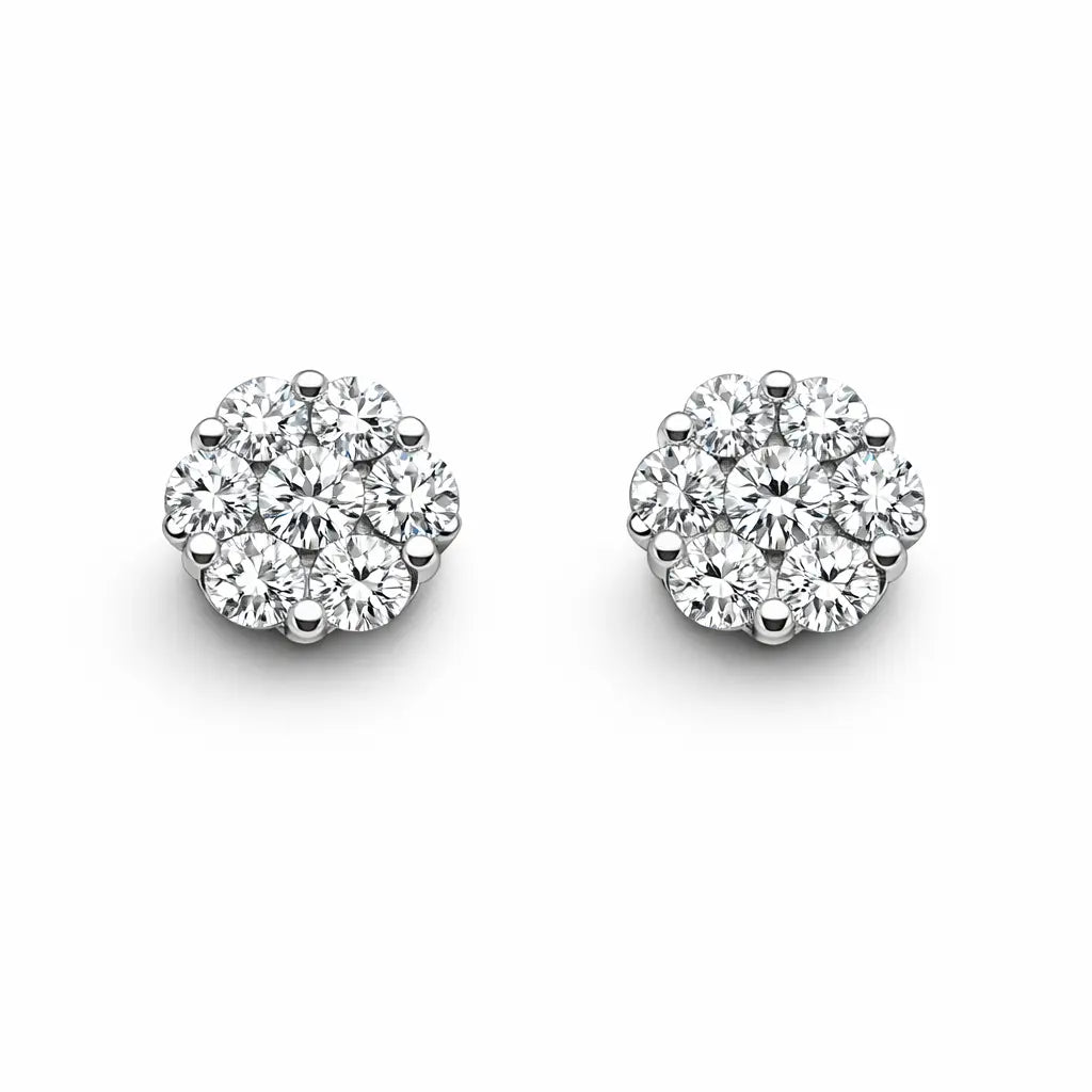 18ct White Gold 7 Stone Daisy Cluster Diamond Stud Earrings IGI Certified 2.00ct  Diamond earring