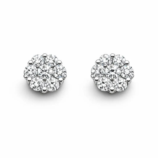 18ct White Gold 7 Stone Daisy Cluster Diamond Stud Earrings IGI Certified 2.00ct  Diamond earring