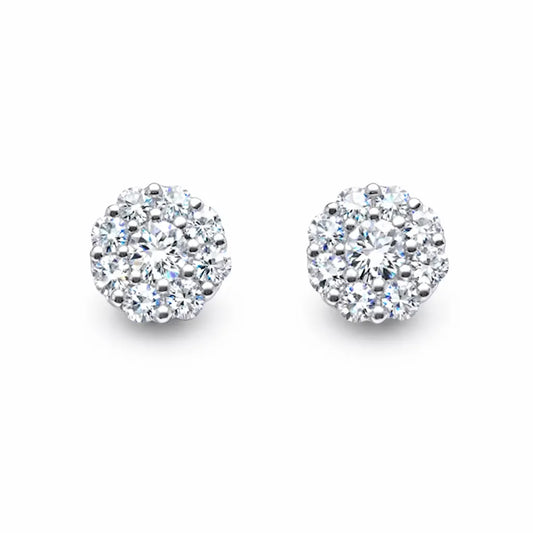 18ct White Gold 9 Stone Daisy Cluster Diamond Stud Earrings IGI Certified 1.40ct  Diamond earring