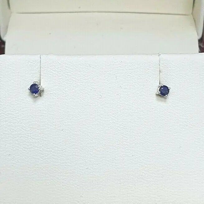 18ct White Gold Blue Sapphire Children's Earrings 0.10cts child friendly safe & secure 