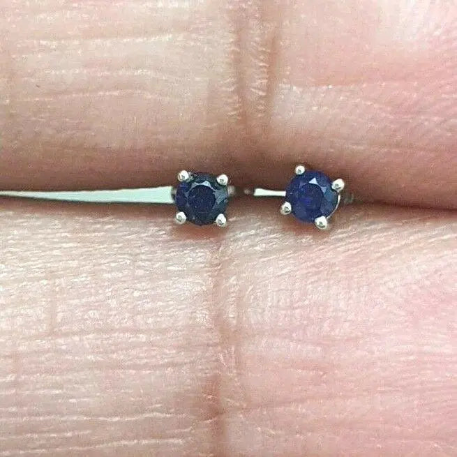 18ct White Gold Blue Sapphire Children's Earrings 0.10cts child friendly safe & secure 