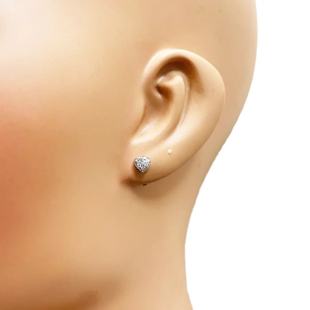 18ct White Gold Childrens Round Natural Diamond Heart Shape Stud Earrings 0.14ct 