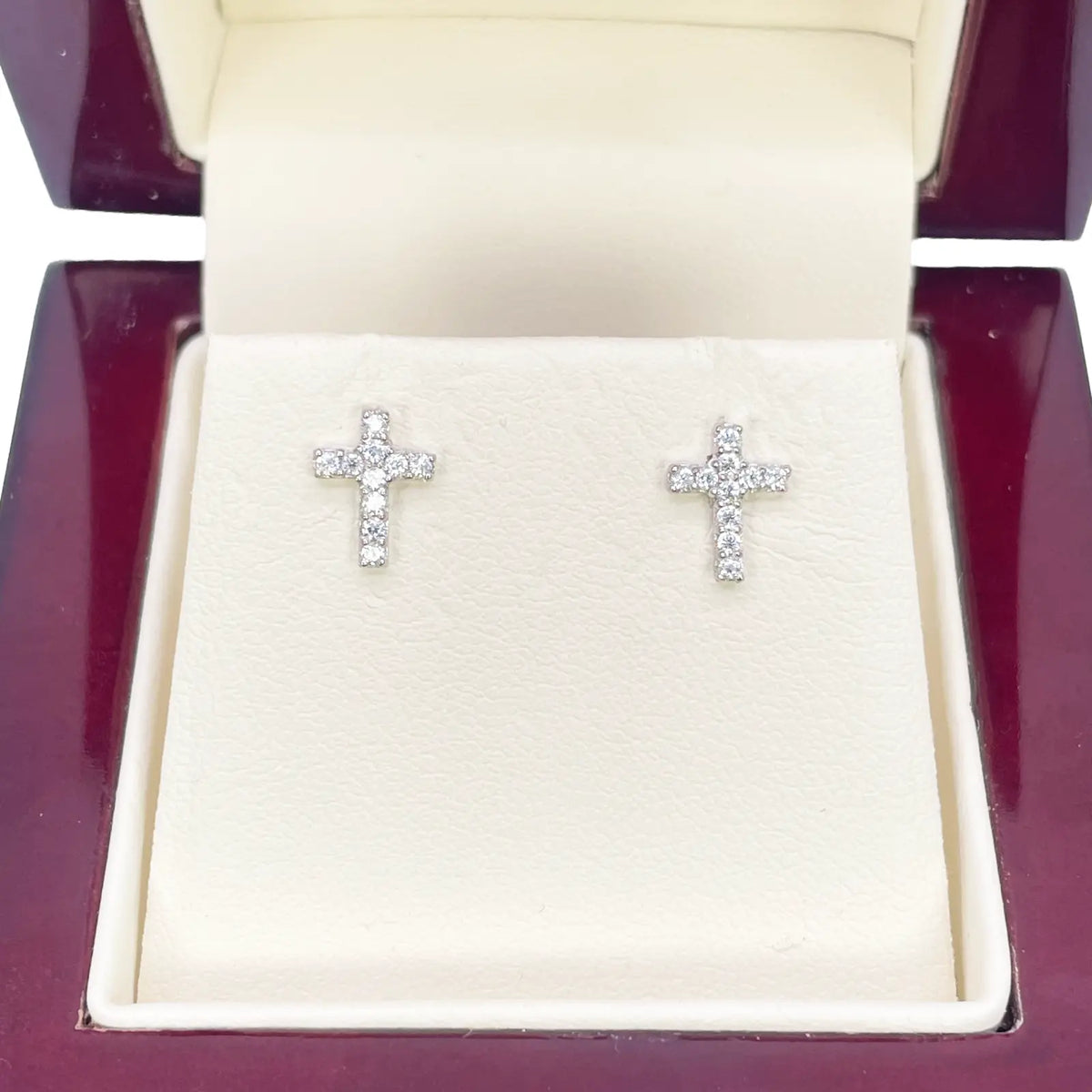 18ct White Gold Cubic  Zirconia Tiny Cross Children's Earrings 8mm Length 