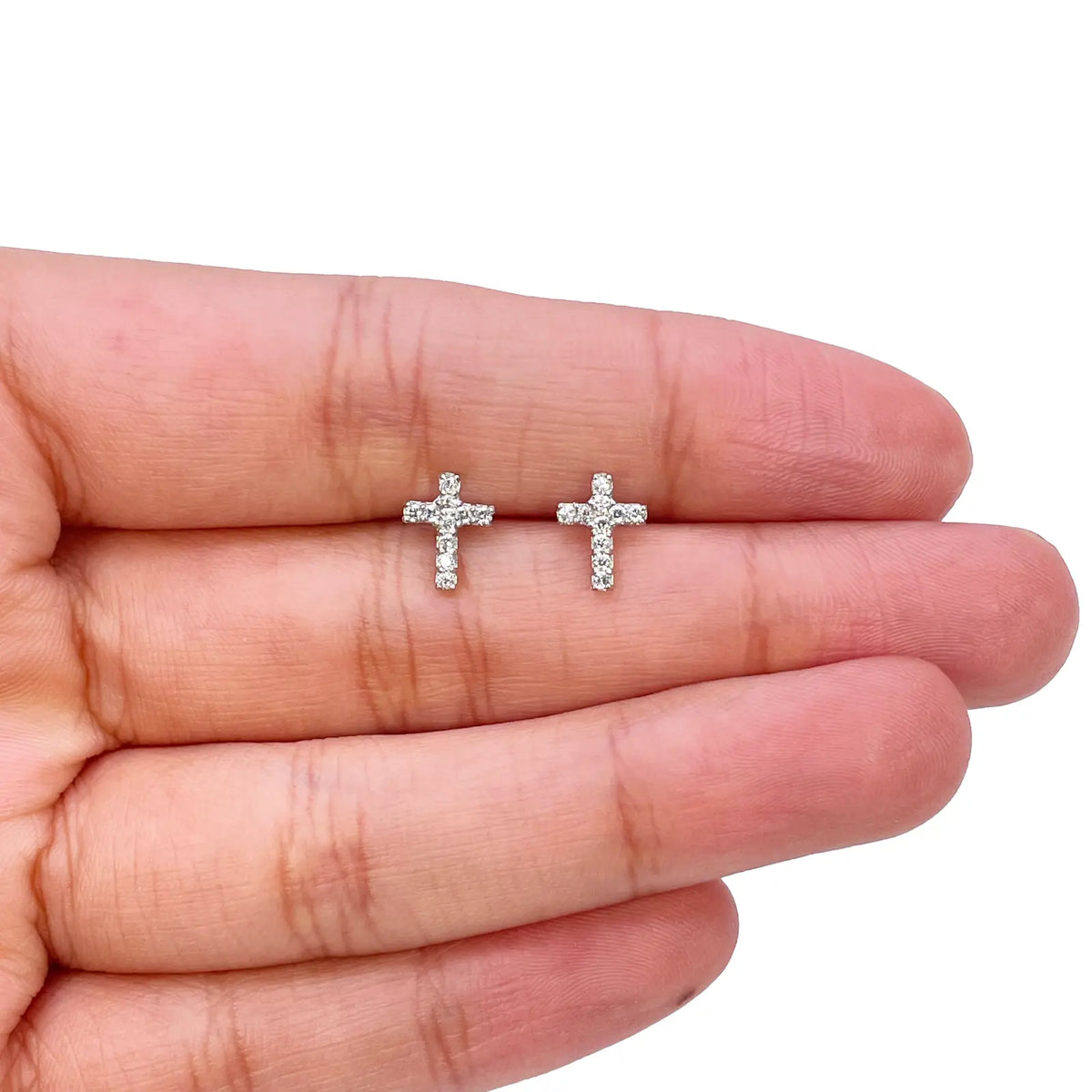 18ct White Gold Cubic  Zirconia Tiny Cross Children's Earrings 8mm Length 