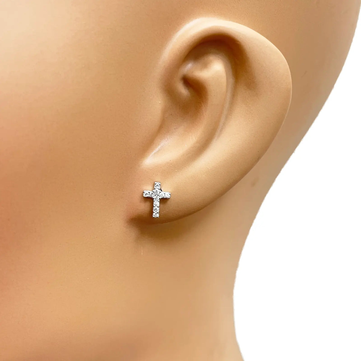 18ct White Gold Cubic  Zirconia Tiny Cross Children's Earrings 8mm Length 