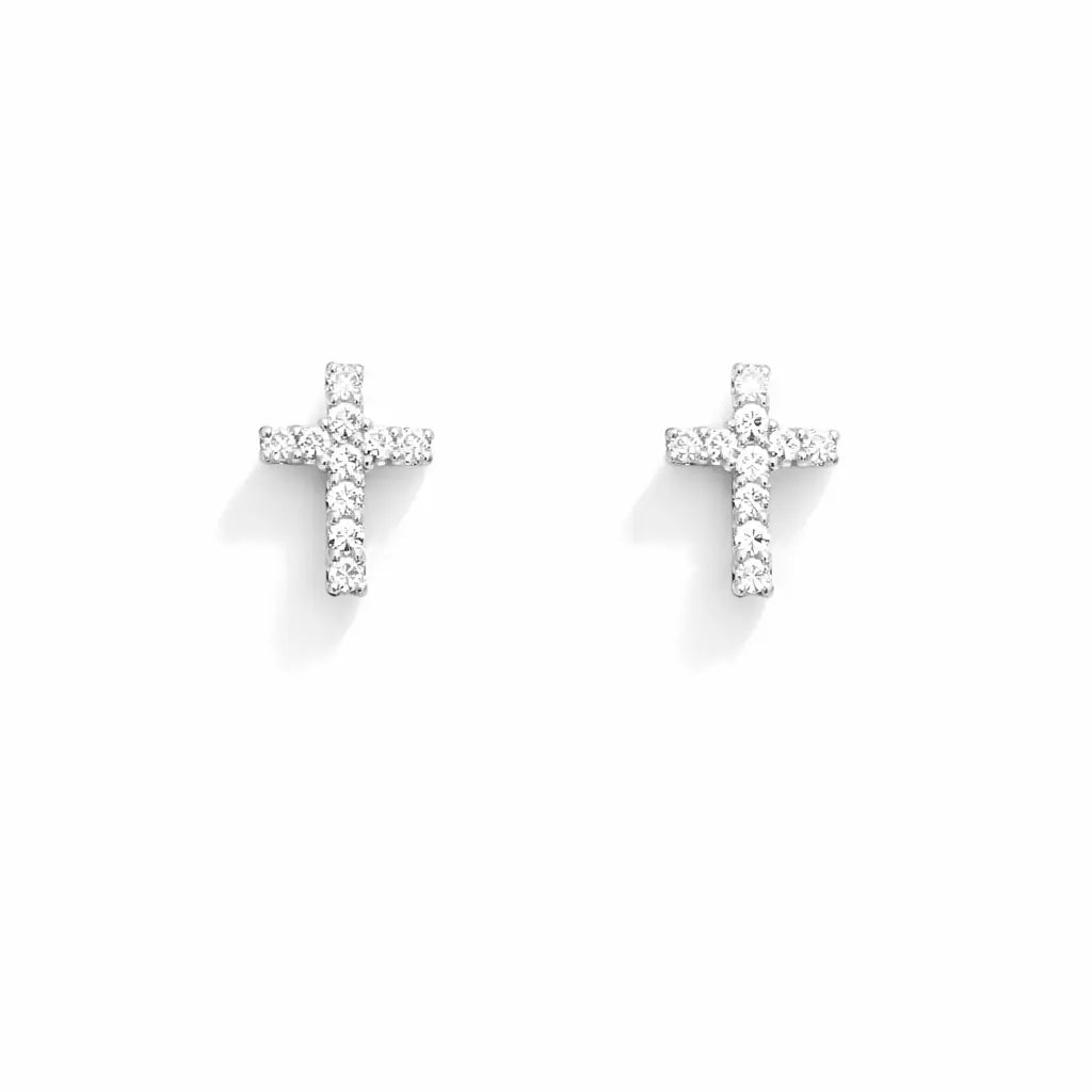 18ct White Gold Cubic  Zirconia Tiny Cross Children's Earrings 8mm Length  Children's gold earring