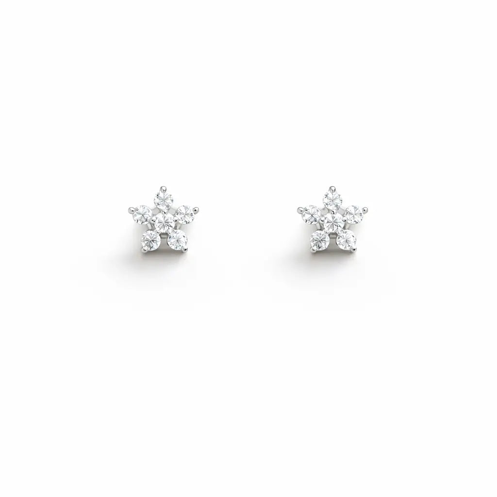 18ct White Gold Cubic Zirconia Tiny Floral Children's Earrings 5.5mm Width  Children's gold earring