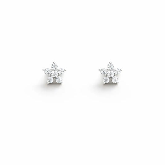 18ct White Gold Cubic Zirconia Tiny Floral Children's Earrings 5.5mm Width  Children's gold earring