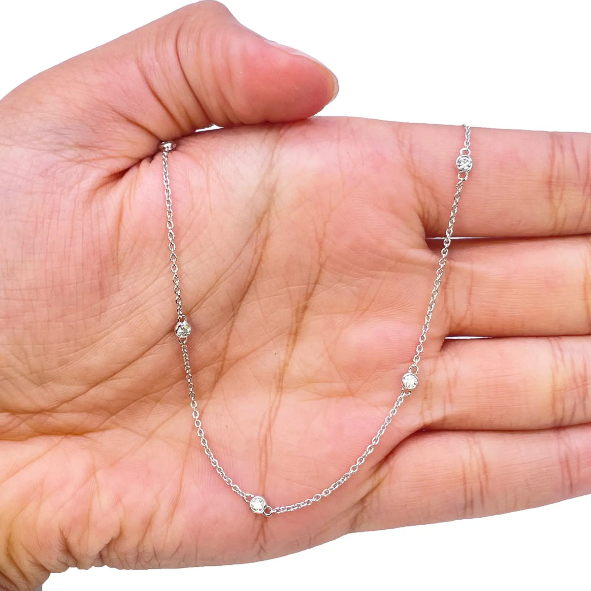 18ct White Gold Diamond Bezel By Yard Necklace 0.51ct 24''inches 