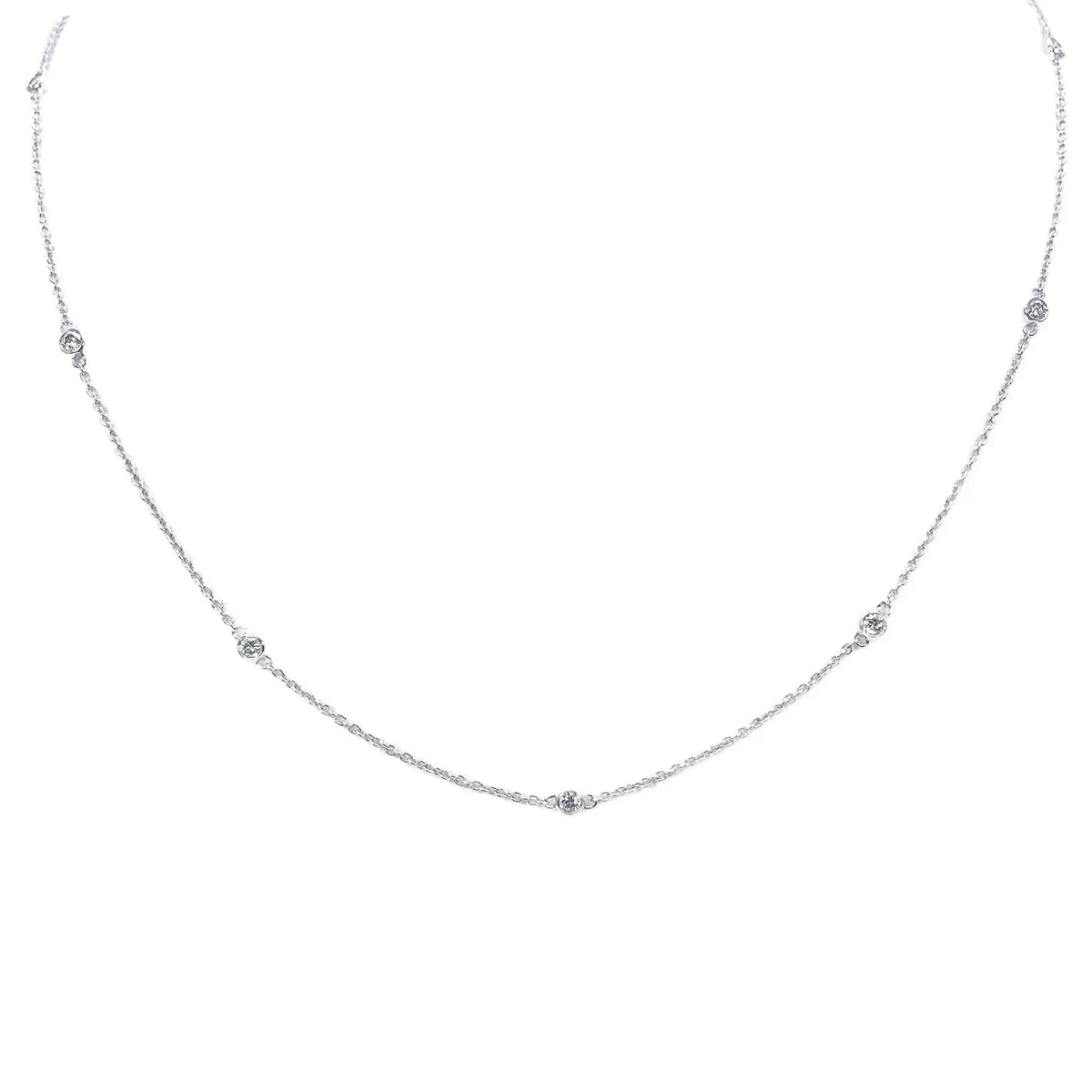 18ct White Gold Diamond By Yard Bezel Necklace 0.31ct 24''inches 2mm Width 