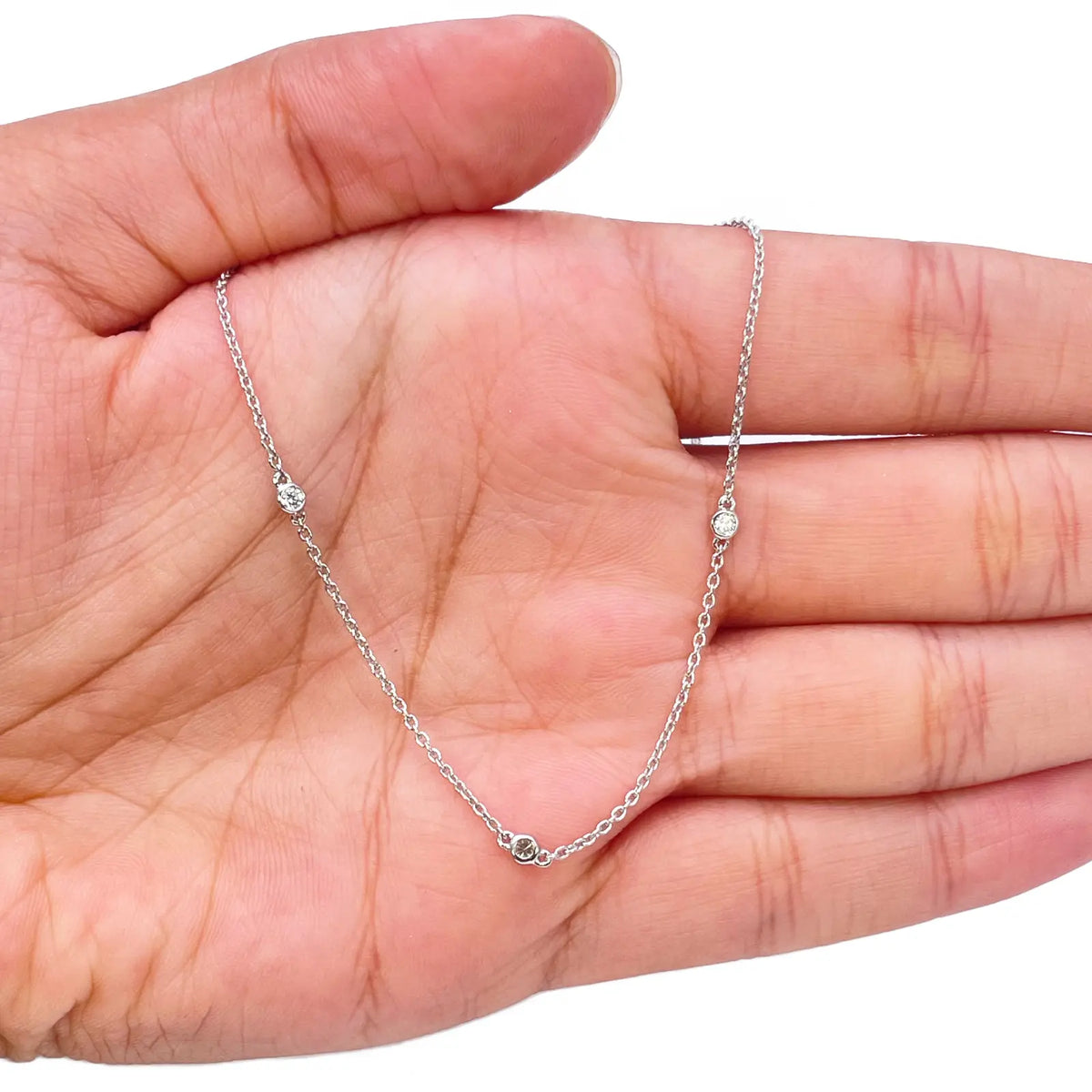 18ct White Gold Diamond By Yard Bezel Necklace 0.31ct 24''inches 2mm Width 