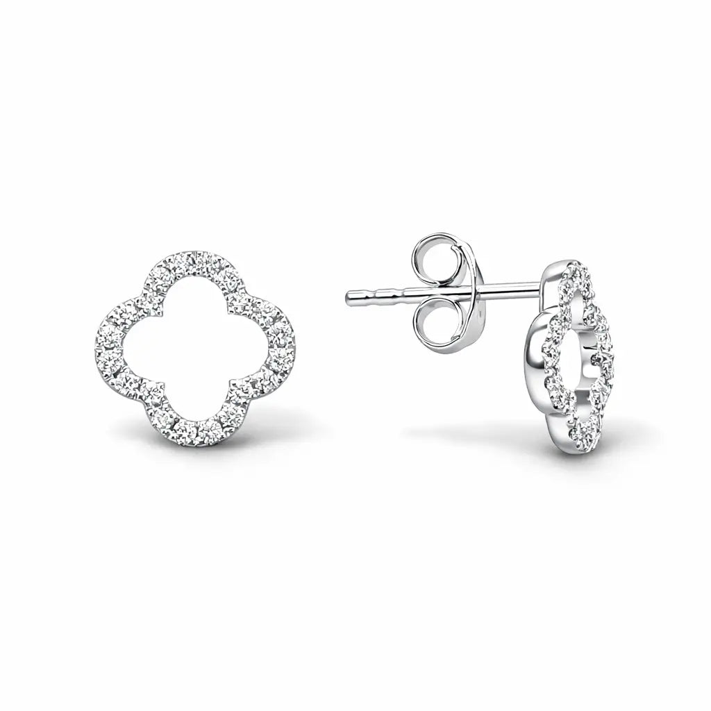 18ct White Gold Diamond Clover Cluster Stud Earrings 0.31ct  Diamond earring