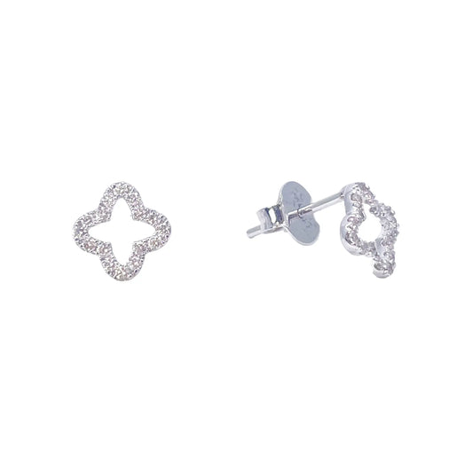 18ct White Gold Diamond Clover Stud Earrings 0.23ct 