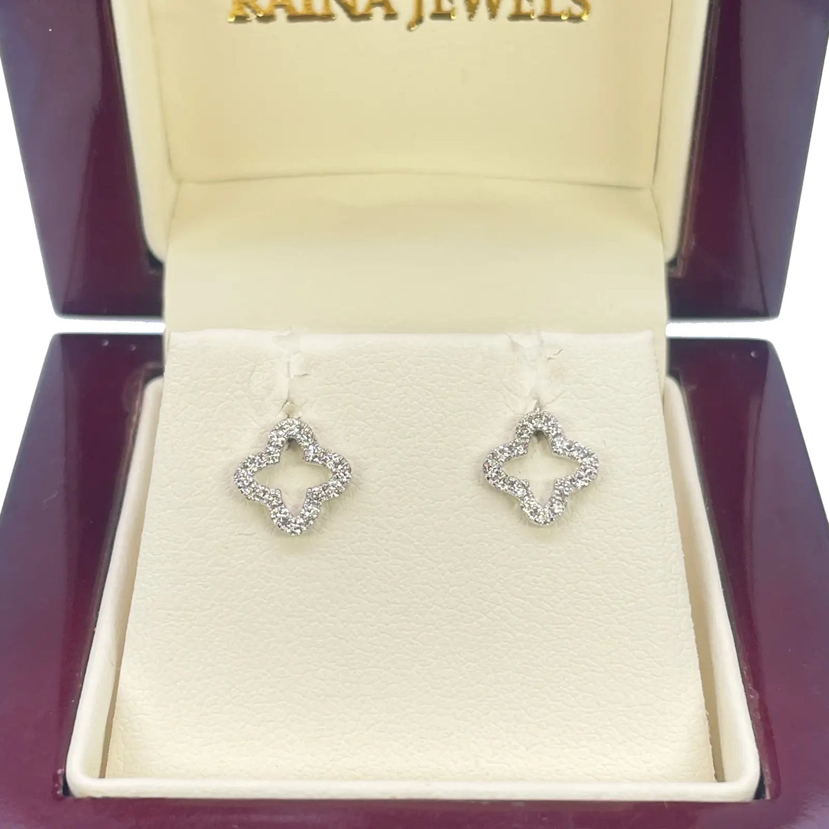 18ct White Gold Diamond Clover Stud Earrings 0.23ct 